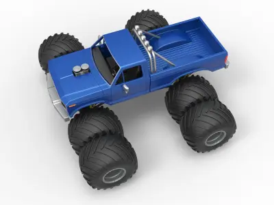 Vintage Monster Truck with double wheels Scale 1 to 25 3D print model