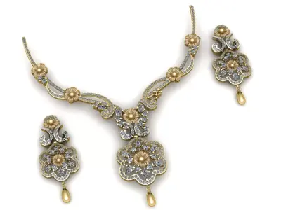 Luxury Wedding Diamond Necklace And Earrings 3d Printable Model 3D print model