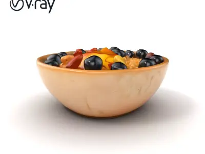 Oatmeal Bowl with Honey and Blueberries model pack Low-poly 3D model
