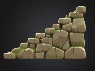 Mossy Stone Stairway Low-poly 3D model
