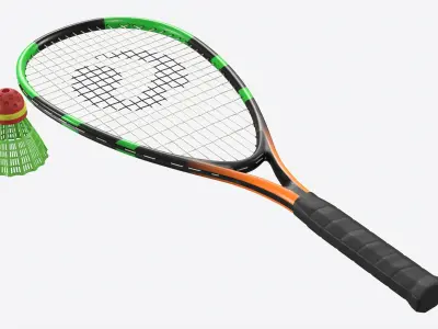Speedminton Racquet with Shuttlecock 3D model