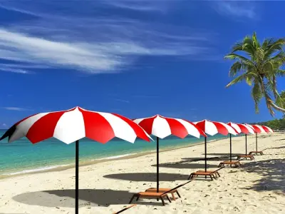 Low poly beach umbrella and chair 3d model free Free low-poly 3D model