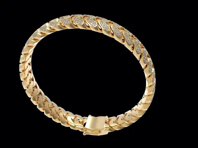 Miami Cuban link Chain Diamond Paved Bracelet 10mm width 3D print model
