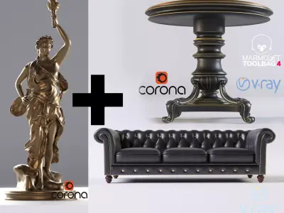 Decorative set Statue Sofa Table  Low-poly 3D model
