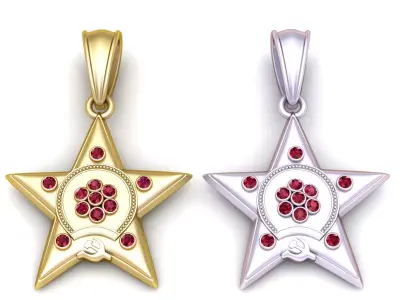 Golden Star Pendant with Ruby 3D print model