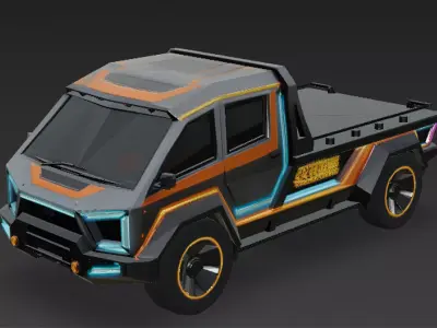 Cartoon Cyberpunk Truck 3D Model Low-poly 3D model