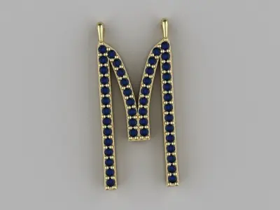 Diamond Letter M Pendant Gold Silver Platinum Luxury Jewelry 3D print model