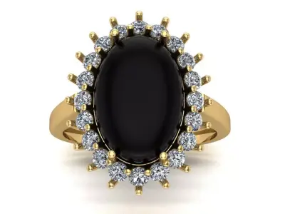 Oval Onyx Ring with Brilliant Halo 3D print model