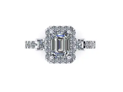 Emerald Cut Diamond Engagement Ring With Halo 3D print model