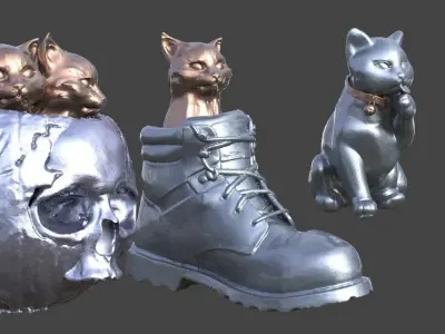 Halloween pumpkin with cats 3 designs 3D model