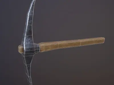Pickaxe axe with wooden handle Free low-poly 3D model
