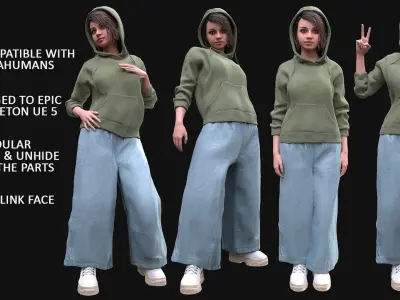 Woman - Casual Outfit 9 - Modular - Rigged Low-poly 3D model
