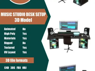 Music Studio Desk Setup 3D model
