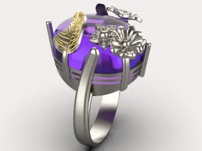 fashion oval ring flower jewelry gold 3D print model