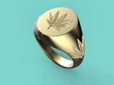 15mm x 12mm 7 Leaf Hemp Oval Signet Ring 3D print model