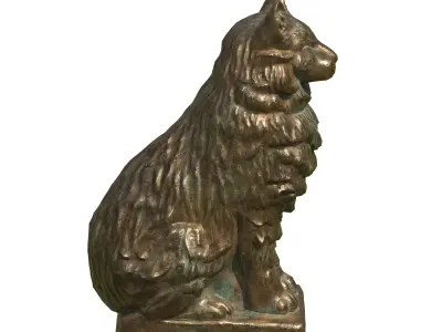 Furred cat metal statues Low-poly 3D model