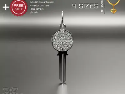 Diamond key from heart luxury necklace pendant 3D print model