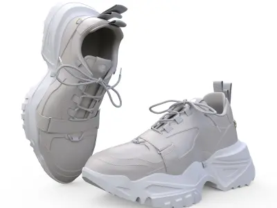 Sneakers Height Increasing White Black Autumn Chunky Shoes Low-poly 3D model