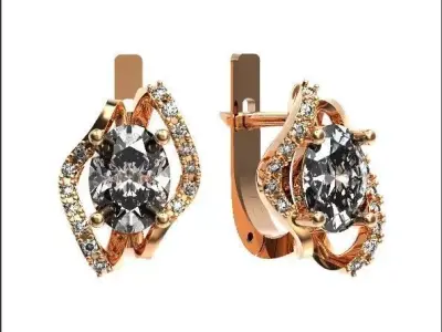 stylish earrings with a large oval stone 361 3D print model