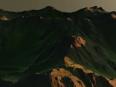 Mountainous green terrain 16k Free 3D model