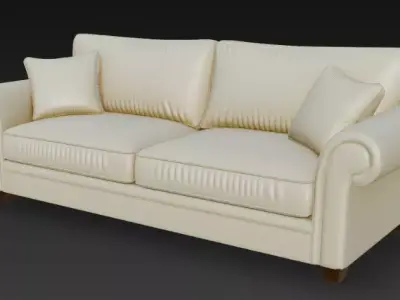 Elegant Cream Leather Sofa 3D Model 3D model
