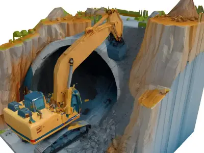 Isometric Excavator Tunnel Construction Scene Low-poly 3D model