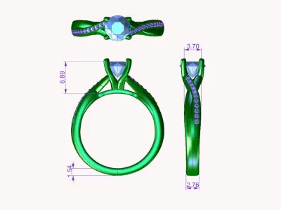 aj-030 diamond engagement ring gold 3D print model
