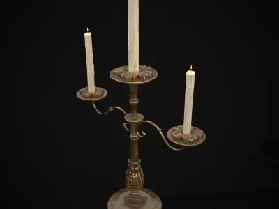 Ornamented  Three Point Candelabra Low-poly 3D model