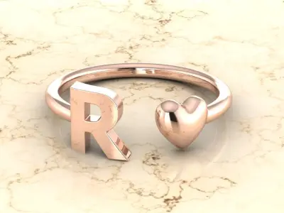 Alphabet Jewelry with Heart Ring  R 3D print model