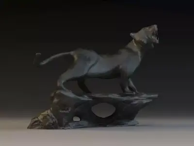 Ferocious tiger bronze stone city sculpture 3D model