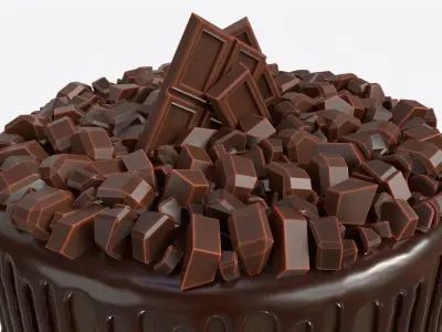Chocolate Cake Decorated with Chocolate Pieces 3D model