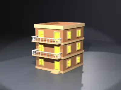 Low Poly Modular Apartment Building Low-poly 3D model