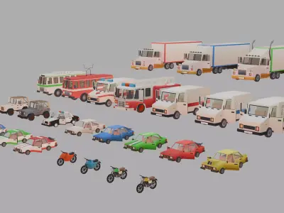 Stylized lowpoly vehicle pack - L-poly 3D models Low-poly 3D model