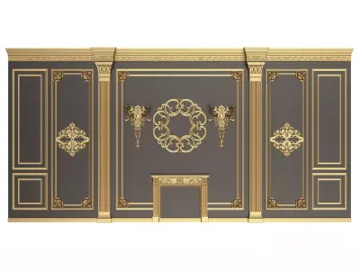 Boiserie Classic Wall with Mouldings 03 Black Low-poly 3D model