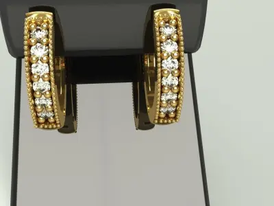 Hinged Ladies Earrings Bead and Bright Cut Diamond Gold Jewelry 3D print model