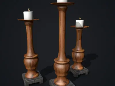 Wooden Candle Holders with Candles 3D model