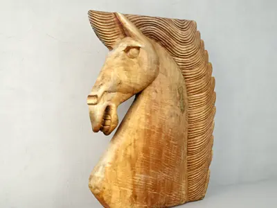 Large Wood Carved Horse Head 3D model