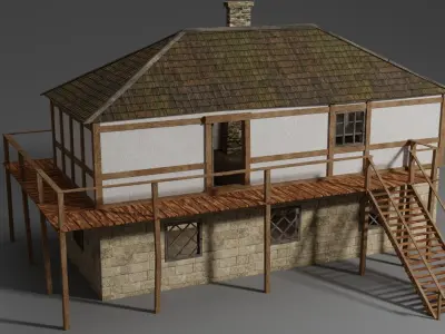 Medieval house Free low-poly 3D model 4