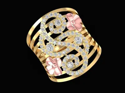 Luxury Floral Diamond Cage Ring Design  1122 3D print model