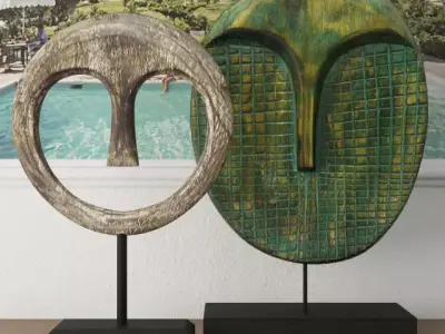 Albesia Wood Mask Decoration 2 3D model