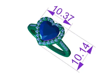 HS R030 engagement ring gemstone diamond heart halo 3D print model