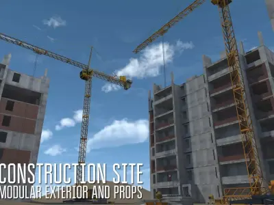 Construction site - modular exterior and props Low-poly 3D model