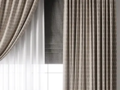 Hadi Curtain With Roman Blinds Low-poly 3D model
