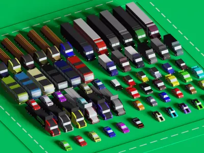 60  Vehicles - Mega Pack - Low-poly cars  trucks  buses  Low-poly 3D model