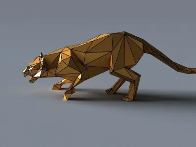 tiger lowpoly 3D print model gold geometric animal Low-poly 3D model