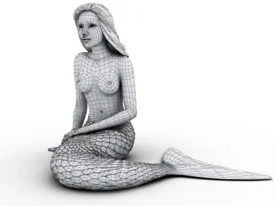 Mermaid Sculpture 3D Model Low-poly 3D model