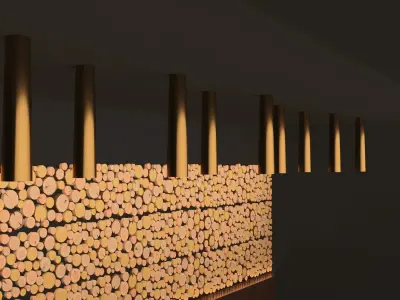 wooden beam log chuck panels  3D model