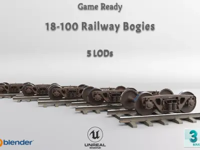 Railway Freight Bogie 18-100 Game ready Low-poly 3D model