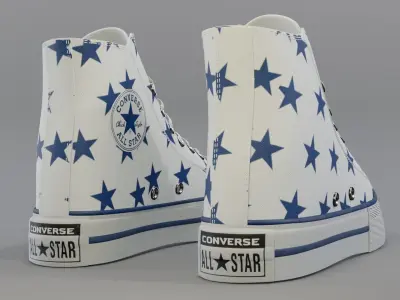 Basketball Leather Shoes Converse All Star White Blue Stars 3D model