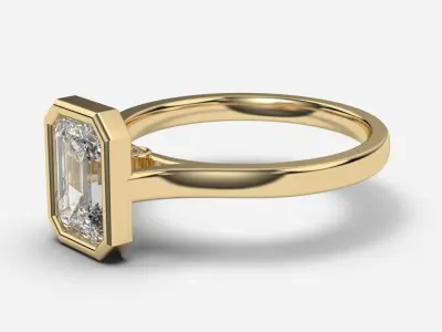 Emerald Diamond Bezel Setting Solitaire Diamond Ring 3D print model